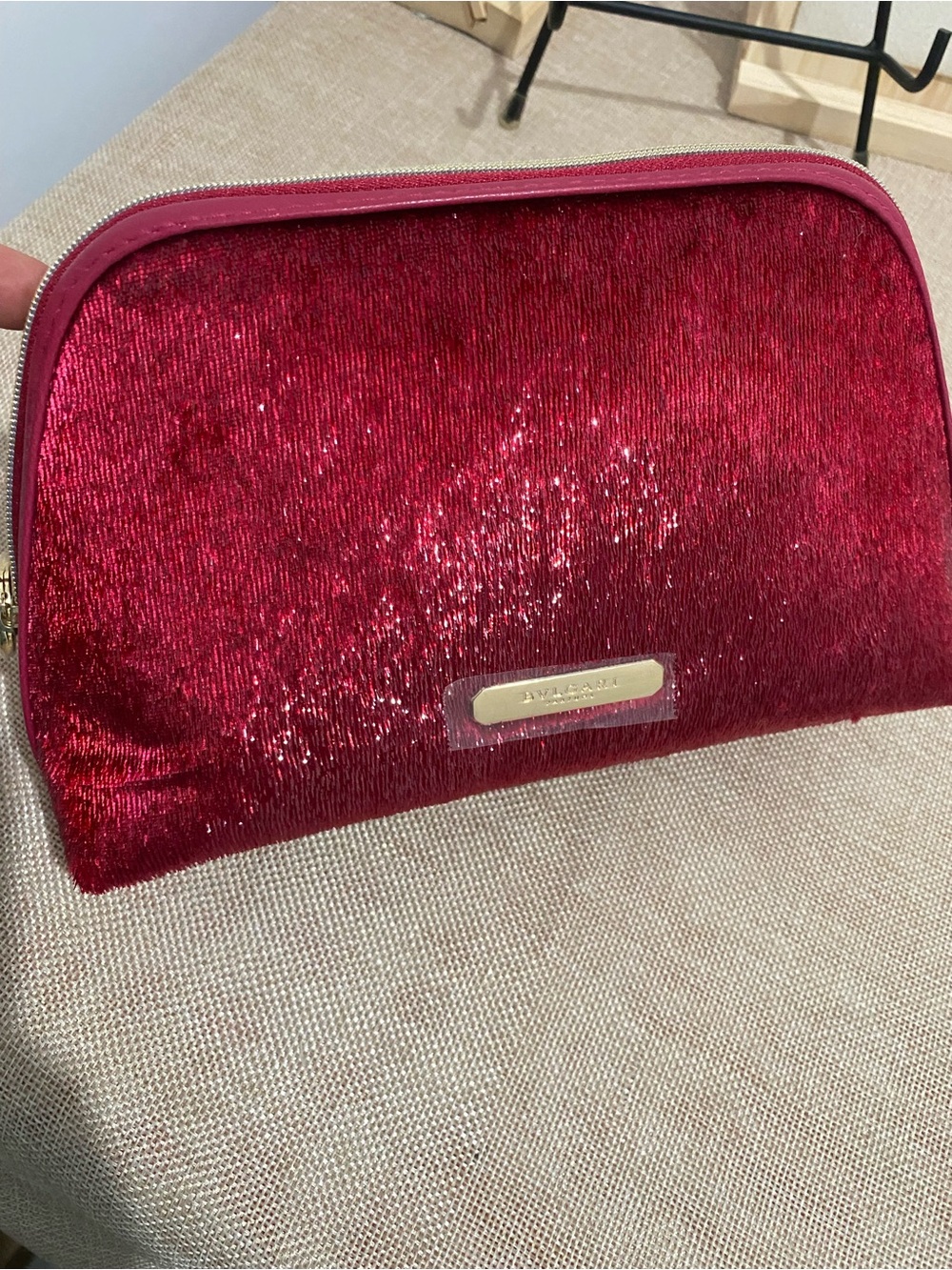 Evlgari Shimmery Red Cosmetic Zip Pouch